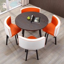 북유럽 라운지 식탁 의자카페/사무실/회의실 4인용 테이블 세트, 오크 테이블+오렌지 체어