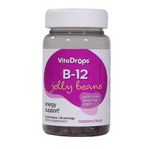 Vita Drops B12 젤리빈 펙틴 기반 비건 글루텐 프리 라즈베리 맛 젤리 빈 90개 30회 분량
