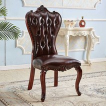 엔틱 원목 빈티지 암체어 식탁의자 인테리어의자, 마이크로 화이버 가죽 다크 브라은