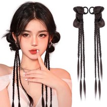 하이유니 3-라인 땋은 벼머리 트윈테일 붙임 머리 헤어 여자 여성 부분 피스 가발 2피스 - 1세트, 라이트브라운 / 2피스 - 1세트