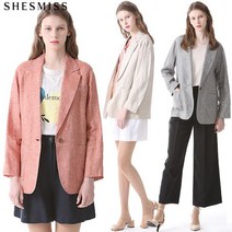 쉬즈미스 고품격 패치 포켓 믹스얀 린넨 박시 자켓