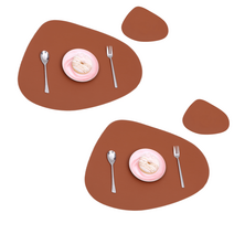 러키라이프 방수 식탁 테이블 매트 2P + 티코스터 2P 세트, 브라운