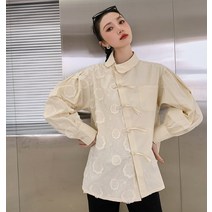 Baiwife 여성복 디자인 감각 소중 셔츠 조립 불규칙 단추 학원풍 긴팔 셔츠