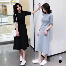 옷자락 [옷자락] 여자 후레어 반팔 슬림핏 검정색 여름 롱원피스