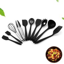 스마일쇼핑 키친툴 실리콘 주방 조리도구 10p 세트, 블랙