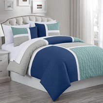 Chezmoi Collection Bernard 7피스 풀 베드 인 어 백 이불 세트 시트 포함 - 경량 블루 블랙 그레이 패치워크 퀼트 메달리온 침구 사계절용 320048, Navy/Blue/Gray_California King