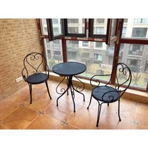 빈티지 앤틱 북유럽 고급스러운 녹슨 녹 베란다 카페 감성 테이블 접이식 야외 실내 테라스 발코니 거실 마당 옥상 오래된 입식 옛날 느낌 등받이 있는 의자 감성 철 세트 하비리아, B타입(테이블 1개 의자 2개) 블랙