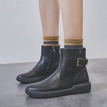 도오빠 헤일리 여성 가죽 앵클 부츠 버클장식 기모 안감 기본 워커 겨울 털 신발 발편한 여자부츠