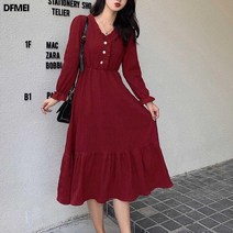 DFMEI 치마 긴팔 추동 원피스 여 조임 A라인 날씬해 보이는 미디 스커트