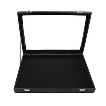 벨벳 유리 뚜껑 다기능 쥬얼리 트레이 목걸이 반지 정리함 귀걸이 쇼케이스 보관함 상단 뚜껑 잠금 블랙