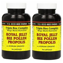 Y.S. Eco Bee Farms 프로폴리스 + 로얄젤리 + 화분 + 한국인삼 함유 90캡슐 X 2팩