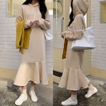 기모 프릴 후드 롱 원피스 빅사이즈 루즈핏 겨울 6color