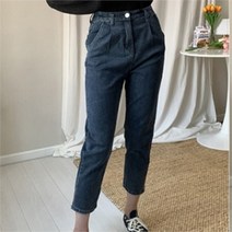 셀러허브 패션 여자 플리츠 키작녀 맘진 레트로 허리밴딩 청바지