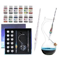 [모코샤레] 유리 펜 유리 딥 펜 잉크 병 세트 레인보우 크리스탈 유리 펜 아트 라이팅 서명 서예 장식용 드로잉 펜 펜 본체2+잉크 12 만년필 펜 세워 선물 포장 DIY 공예품 15점 세트 (B)