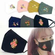 겨울면 꽃자수 마스크 이도 꽃문양 답례품 선물용, 먹색, 개당