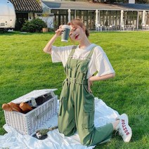 FANSYLI 여성 멜빵바지 빅사이즈 루즈핏 멜빵바지 점프수트 W3F17