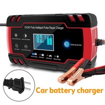 12v충전기 12V-24V 8A 완전 자동 배터리 충전기 디지털 LCD 디스플레이 자동차 전원 펄스 수리 습식 및 건식 납산, 02 Red  US Plug