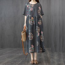 여름 빅사이즈 여성의류 린넨 반팔 롱원피스 40대 여성