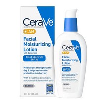 끈적이지않는수분크림 재생 리커버리크림 CeraVe AM 페셜 모스처라징 션 SPF 30 자외선 오일 프리 페스 모스처라저 논코메도제닉 3온스, 3 Fl Oz(1팩)