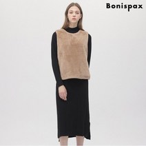 보니스팍스 니트배색 밑단 스트링 퍼 베스트-MF93VT022