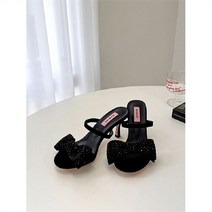 [코지] 여자 반짝이 펄 왕리본 뮬 슬리퍼 7cm 하이힐