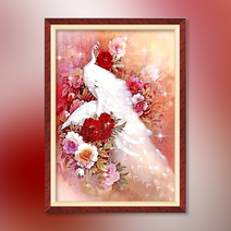 대형 흰공작 [보석십자수 액자세트] 3D 샤이닝+AB+원형 50x88, 단품