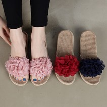 셀럽슈즈 3.5cm쉬폰 코사지 플라워 라탄 창 여성 슬리퍼 225-245사이즈