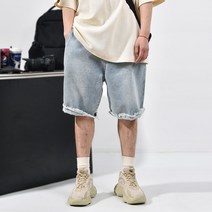 데님 반바지 하늘색 느슨한 스트레이트 5부 바지