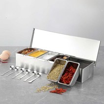 스텐 양념보관함 6칸 뷔페 주방 요리용 고춧가루 후추, 대형 304 6칸 스푼 포함