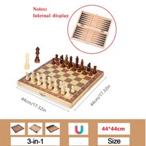 고급 체스 원목 체스판 보드게임 체스대형 장기 디자인 3 in 1 나무 체스 주사위 놀이 체커 여행 게임 체스 세트 보드 초안 엔터테인먼트 크리스마스 선물, 2xl 44x44cm