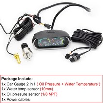 자동차 차량용 게이지 3IN 1 LCD 트럭 자동차 오일 압력 게이지 전압계 수온 측정기 + 센서 10mm npt 범용, 07 2 in 1 gauge
