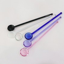 내열유리 롱스푼 2P 세트 컬러 투명 스틱 홈카페 롱티스푼, 핑크2P