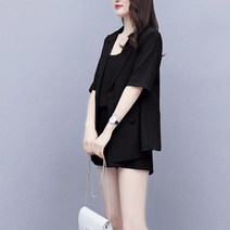 여성 여름 반팔 자켓 반바지 쓰리피스 10대 바캉스룩 코디 스트릿 슈트 셋트 직장인