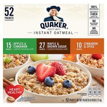 Quaker 퀘이커 인스턴트 오트밀 3종 애플 시나몬 메이플 브라운 슈가 52팩 총 2.11kg, 1세트