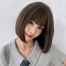 일자컷 단발머리 통가발 올리브브라운 여자 중단발 여자가발 여성가발 중단발가발 칼단발가발 단발머리가발, 상세 참조, 상세 참조