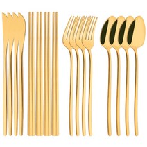 캠핑수저 블랙 골드 젓가락 나이프 포크 스푼 스테인리스 스틸 한국 식기 개, 11.16Pcs Gold
