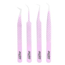 Aspire Beauty 전문가용 다이아몬드 그립 4개 세트 섬유 팁 속눈썹 연장 핀셋 일본 스틸 용품 라이트 그린 USA 미국, Lightpink