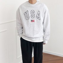 USA 자수 레터링 3단 쭈리 루즈핏 맨투맨 티셔츠
