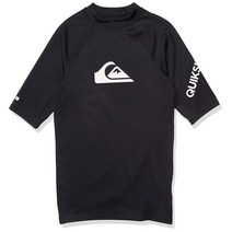 Quiksilver 남아용 올 타임 반소매 청소년 래쉬가드 서핑 셔츠 블랙. Medium