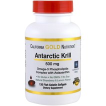 크릴오일California Gold Nutrition 아스타잔틴 함유 천연 딸기 및 레몬향 500mg 피쉬 젤라틴 소프트젤 120정, 30 개