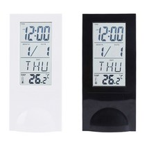 투명 LCD 캘린더 온도 탁상시계 알람시계, 화이트