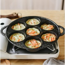 계란빵기계 계란후라이 계란빵 기계 틀 팬 7 구멍 프라이 주철 계란 버거 튀긴 계란 논, 오일 브러시 + 작은 삽이 있는 새로운 7 구멍
