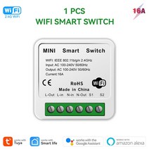 스마트 홈 스위치 iot Tuya 16A 미니 WiFi 모듈 2 웨이 제어 자동화 타이머 음성 Alexa Google Yandex, Tuya WiFi Version, 한개옵션1