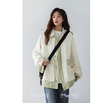 AZLAN 박시한 레이어드스타일 트위드재킷 체크남방과 트위드자켓이 하나로 아이보리자켓