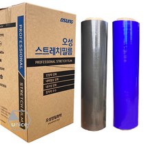 [유니스몰] 오성 검정색 청색 스트레치필름 공업용랩 4롤 1박스, 청색 20mic x 500mm x 350m 4롤 1박스