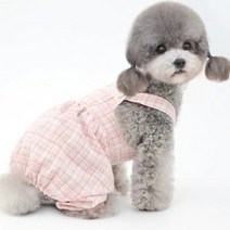 반려동물 애견복 강아지옷 체크 멜빵 평상복 .디작소, 핑크／M