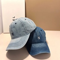 N 패치 모자 레터링 볼캡 깊이낮은모자 데일리 옆광대모자 청 데님 패션 자수