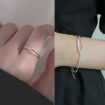 나나엘르 925 실버 레이어드 매듭 체인 써클 반지 팔찌 세트