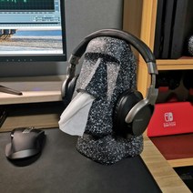 유니크 헤드셋 거치대 모아이 석상 휴지케이스 인테리어 소품, 블랙