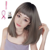 가발위드 단발 스트레이트 통가발 코코앤+가발걸이1개+가발전용빗1개+가발망1개 세트상품, 1세트, 블랙그레이